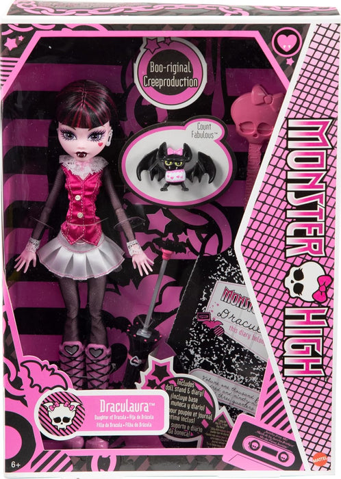 Monster High™ Draculaura Reproduction Doll (10.5 in) Wearing Original Fashion & Shoes, with Pet, Doll Stand & Accessories, Gift for Collectors