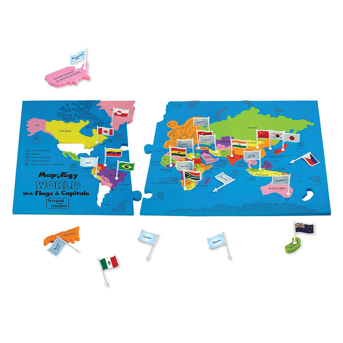 Imagimake : Mapology World With Flags & Capitals- With Country Shaped Pieces- Jigsaw Puzzle And Educational Toy For Boys And Girls Above 5 Years