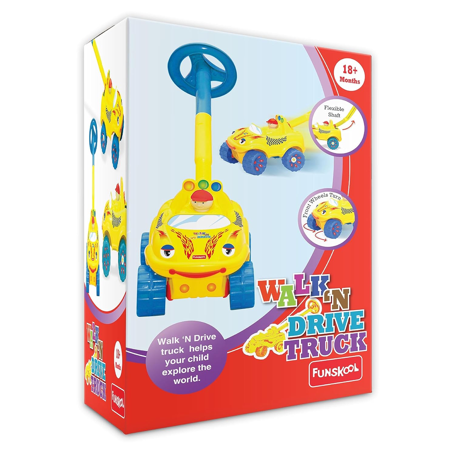 Funskool Giggles - Walk N Drive Truck, Push And pull toy for kids, Steering wheel toy, Encourages Walking and Pretend Play, 18 Months & Above, Infant And Preschool Toys, Multicolour