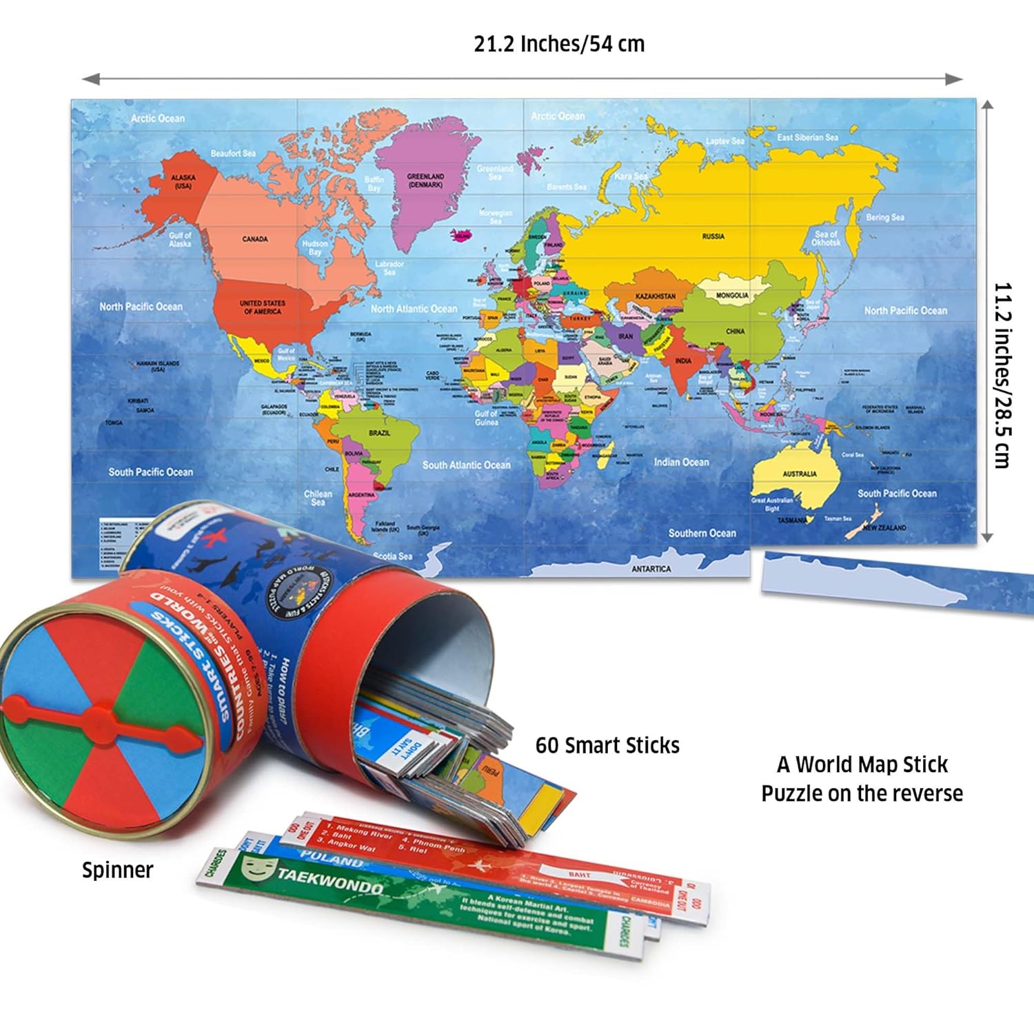 Chalk and Chuckles Smart Sticks Countries of The World Games for Kids Age 7+, Fun Educational Toys, Card Game, Map Puzzle, Birthday Return Gift for Girls, Boys 8, 9, 10, 11, 12