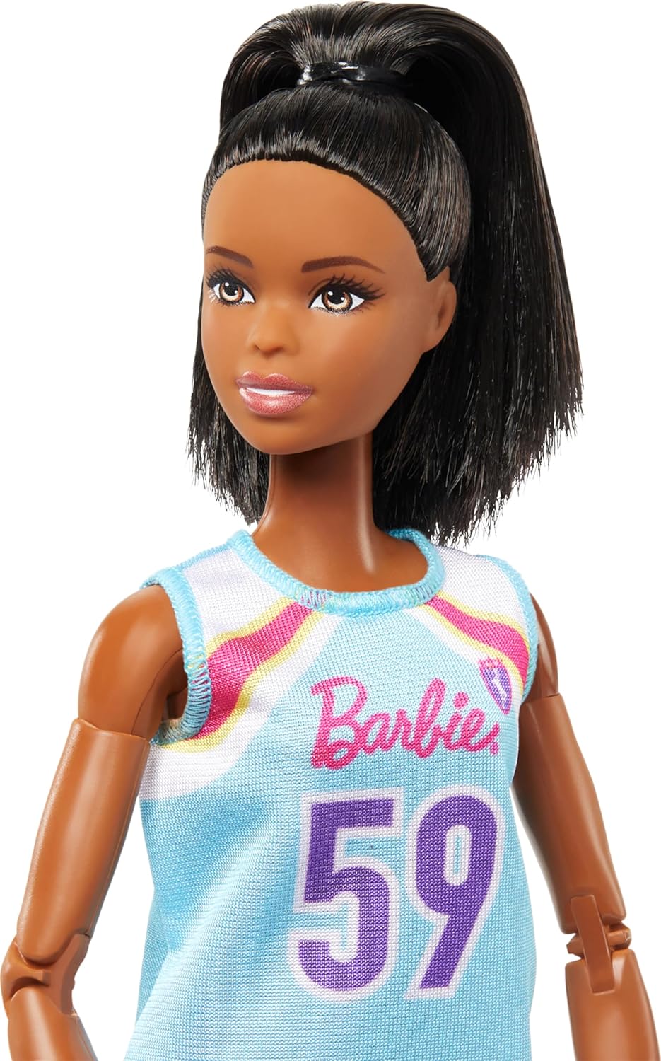 Barbie Made to Move Doll & Accessories, Brunette Basketball Player Wearing Removable Uniform with Ball, 22 Bendable Joints