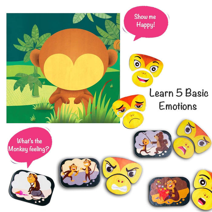 Chalk and Chuckles Monkey Expressions Feelings Puzzle for Kids, Age 3, 4, 5 Years, Learning and Teaching Aid for Toddlers- Boys and Girls