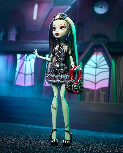 Monster High Frankie Stein Reproduction Doll (10.5 in) Wearing Original Fashion & Shoes, with Pet, Doll Stand & Accessories, Gift for Collectors