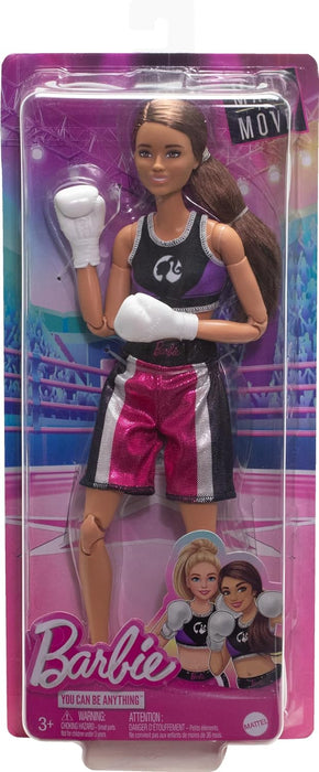 Barbie Made to Move Doll & Accessories, Brunette Boxer Wearing Removable Uniform with Boxing Gloves, 22 Bendable Joints