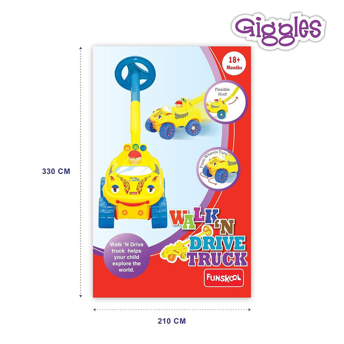 Funskool Giggles - Walk N Drive Truck, Push And pull toy for kids, Steering wheel toy, Encourages Walking and Pretend Play, 18 Months & Above, Infant And Preschool Toys, Multicolour