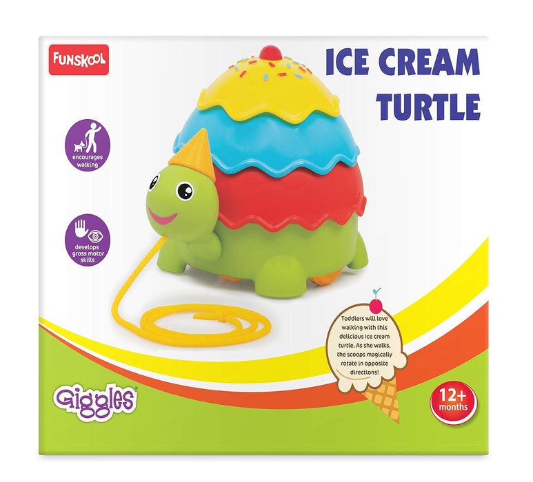 Funskool Giggles - Icecream Turtle, Pull string toy, turtle toy, toys for kids, Multicolour, Infants and Pre-school, Pull along toy for toddlers, 18 months and above