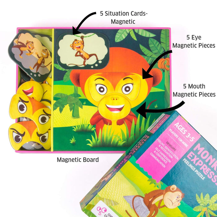 Chalk and Chuckles Monkey Expressions Feelings Puzzle for Kids, Age 3, 4, 5 Years, Learning and Teaching Aid for Toddlers- Boys and Girls