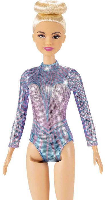 Barbie Rhythmic Gymnast Blonde Doll (12-in/30.40-cm) with Colorful Metallic Leotard, 2 Clubs & Ribbon Accessory, Great Gift for Ages 3 Years Old & Up