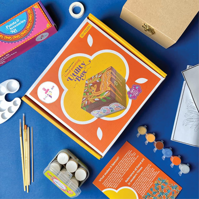 DIY Gond Painting Utility Box Kit, Indian Ethnic Art Form Painting Kit, Cultural Education & Indian History Kit with Bonus Written Material Explaining the Origin, Techniques, and Relevance of this Art Form DIY Kit for Kids