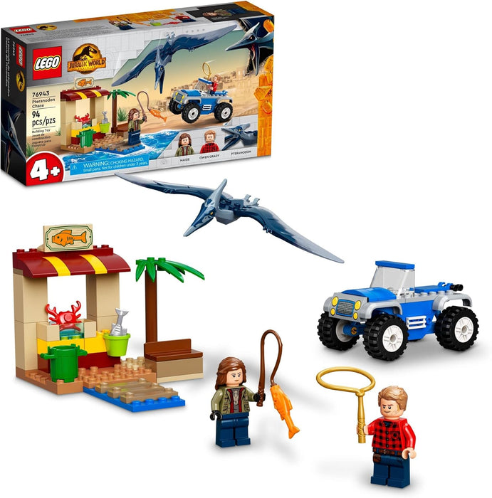 LEGO Jurassic World Pteranodon Chase 76943 Dinosaur Toy Set with 2 Minifigures and Buggy Car, Gift Idea for Kids 4 Plus Years Old