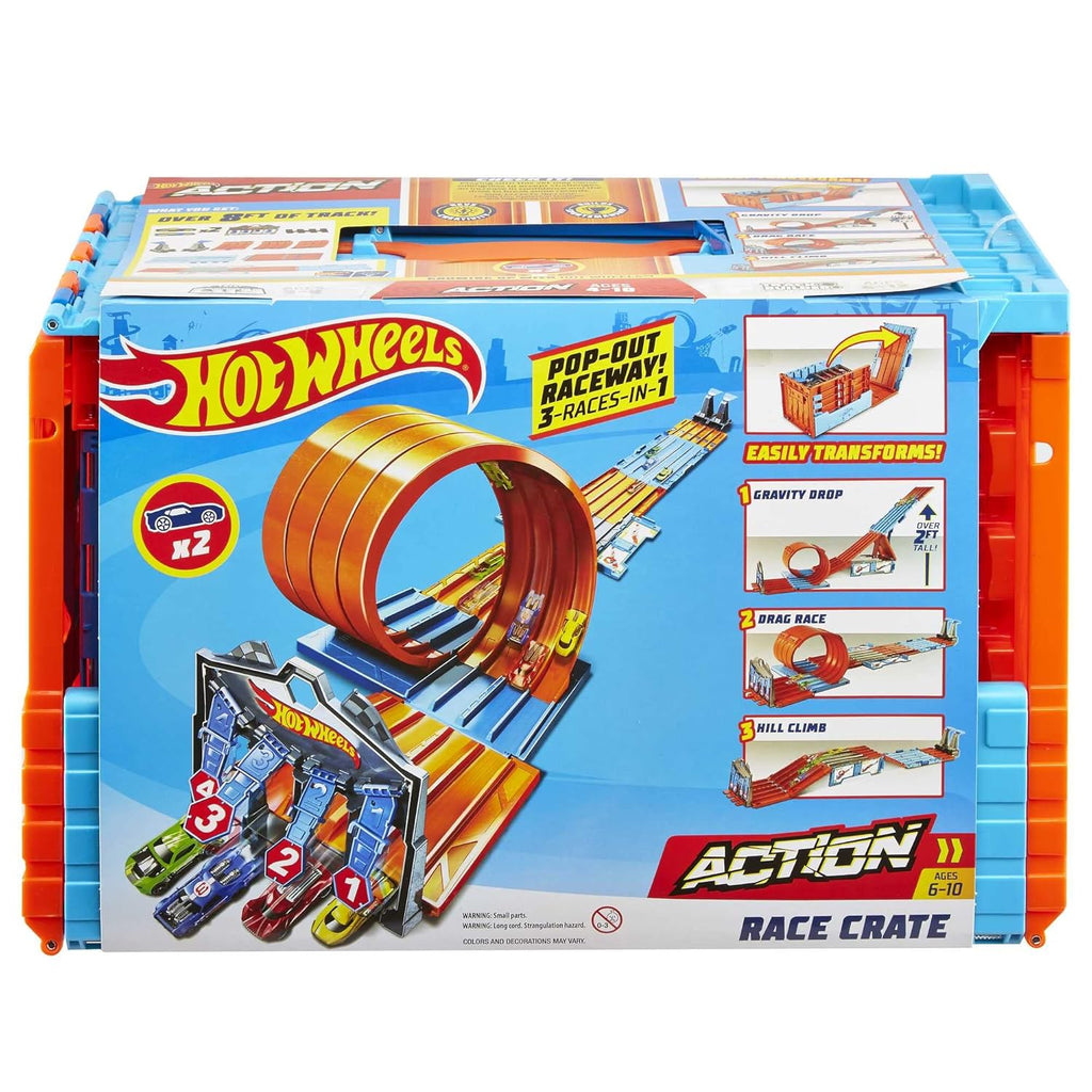 Hot Wheels City race crate GKT87 with 3 Stunts in 1 Set Portable Storage Ages 6 to 10