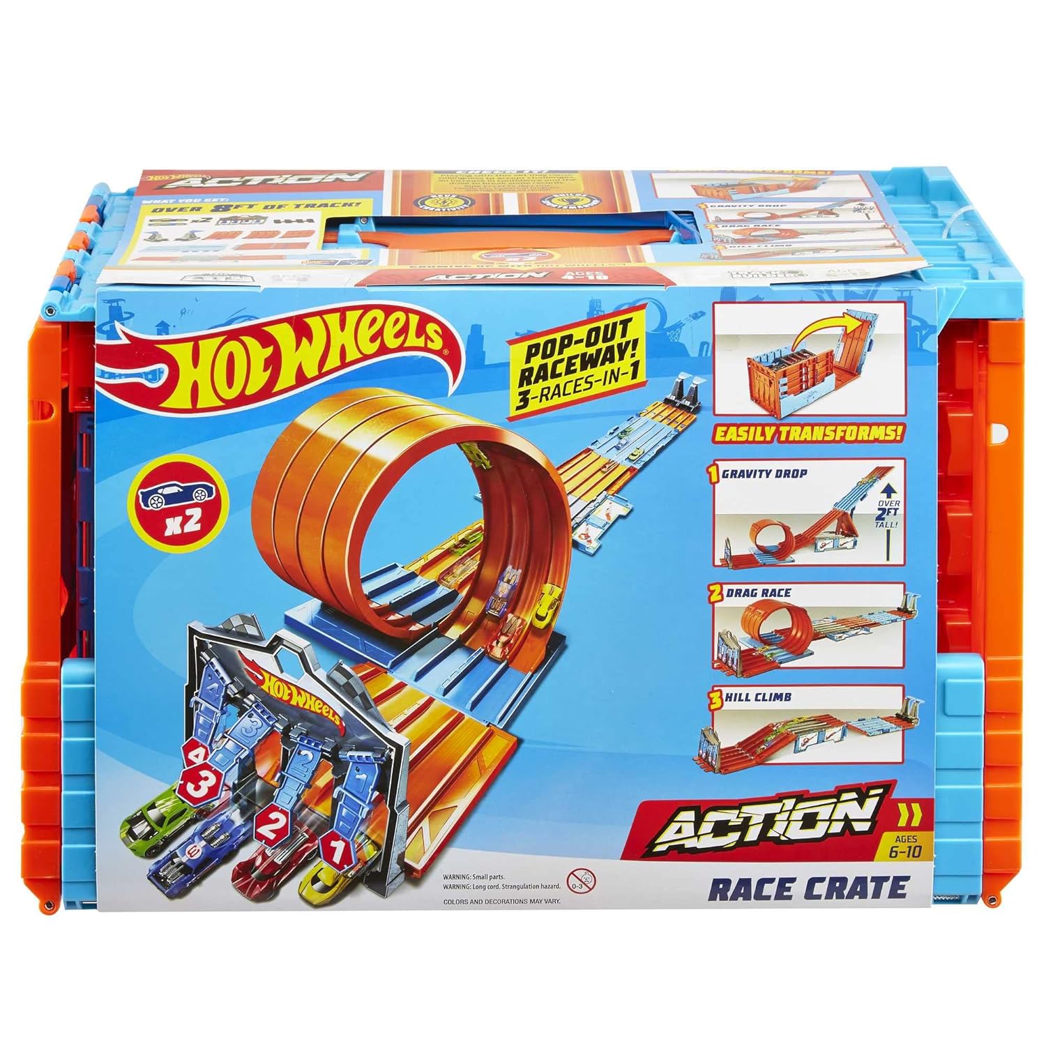 Hot Wheels City race crate GKT87 with 3 Stunts in 1 Set Portable Storage Ages 6 to 10