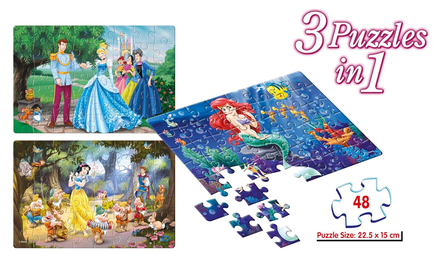 Frank Disney Princess (48 Pieces) 3 in 1 Jigsaw Puzzle for Kids Above 5+ Years - Fun & Challenging Brain Booster Games - for Enhanced Focus and Memory