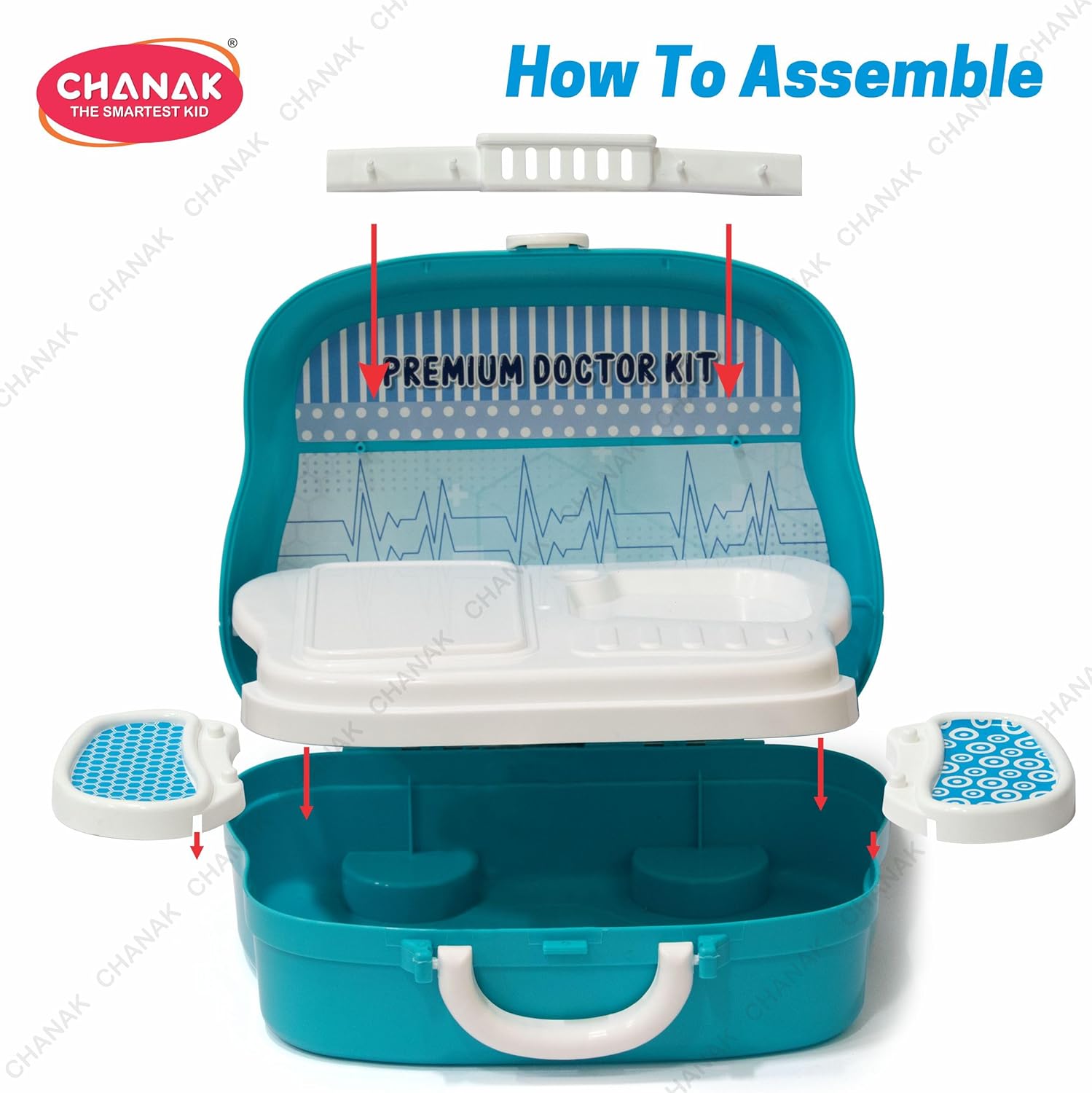 Chanak Premium Doctor Set Suitcase for Kids, Doctor Set with LED Light Instruments, Pretend Play Set for Kids Above 3 Years, 10 Piece Doctor Kit for Boys & Girls, BIS Approved. (Blue Suitcase)