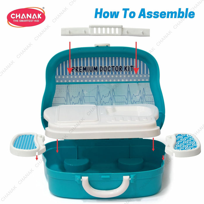 Chanak Premium Doctor Set Suitcase for Kids, Doctor Set with LED Light Instruments, Pretend Play Set for Kids Above 3 Years, 10 Piece Doctor Kit for Boys & Girls, BIS Approved. (Blue Suitcase)
