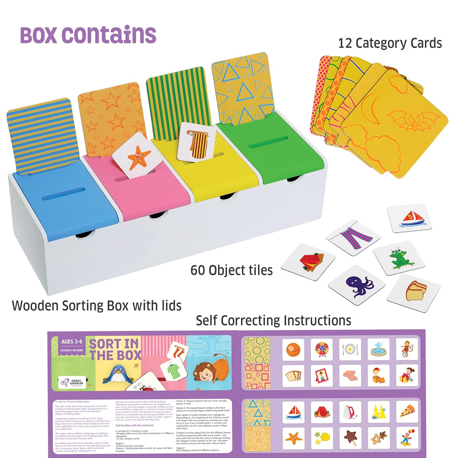 Chalk and Chuckles Sort in The Box, Montessori Kids Toys for 2-5 Years, Sorting Activity Toys for Toddlers, Educational Toys for 3 Year Old and Up