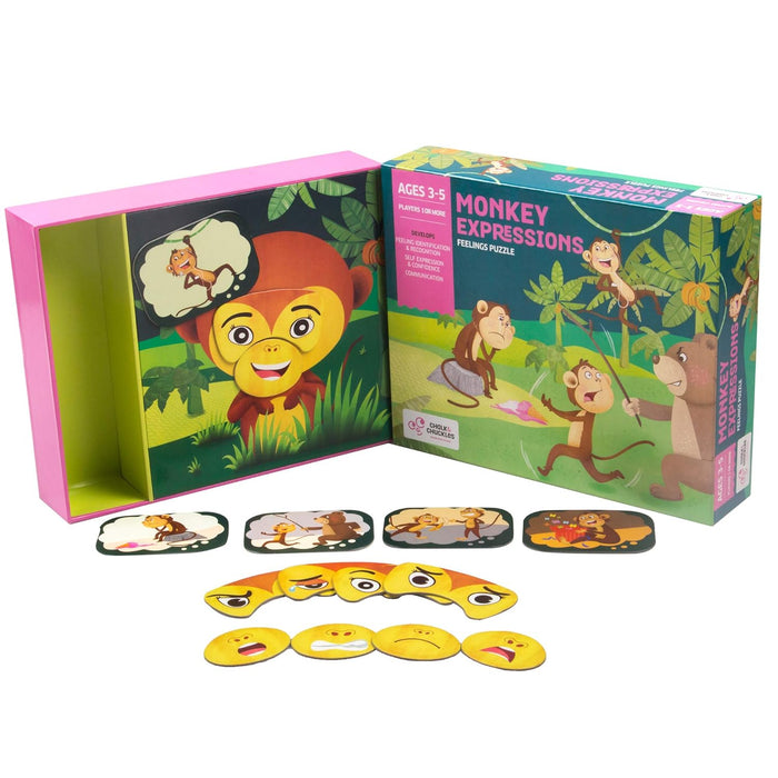 Chalk and Chuckles Monkey Expressions Feelings Puzzle for Kids, Age 3, 4, 5 Years, Learning and Teaching Aid for Toddlers- Boys and Girls