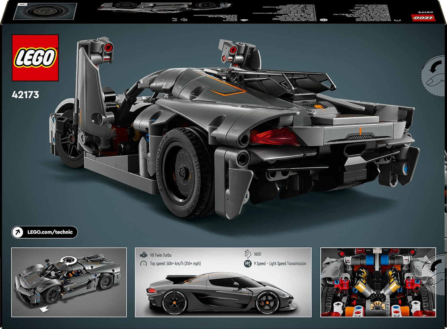 LEGO Technic Koenigsegg Jesko Absolut Gray Hypercar Building Set for Kids 42173