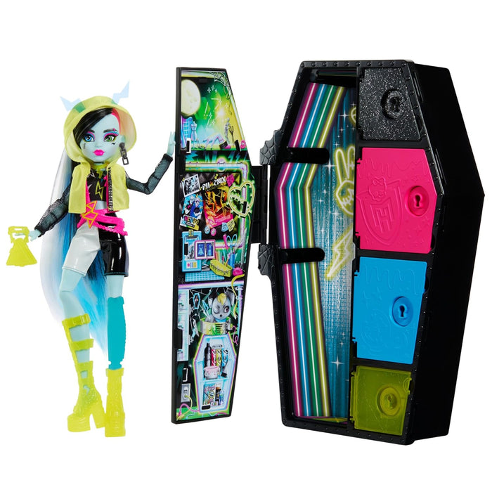 Monster High™ Doll and Fashion Set, Frankie Stein™ Doll, Skulltimate Secrets™: Neon Frights™, Dress-Up Locker with 19+ Surprises