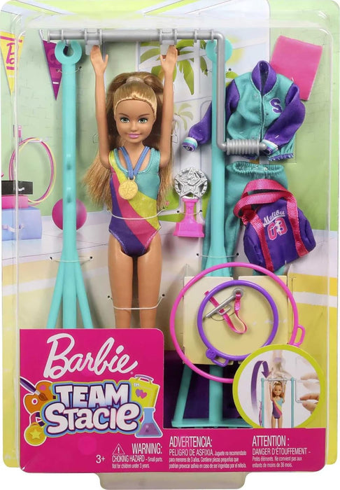 Barbie Team Stacie™ Doll and Gymnastics Playset with Spinning Bar and 7 Themed Accessories for 3 to 7 Year Olds