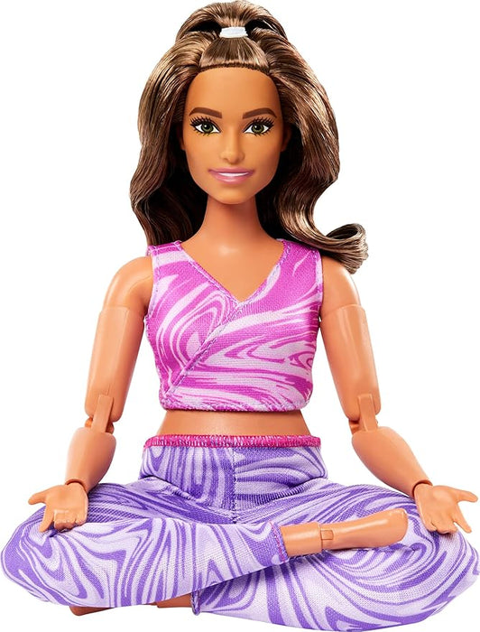 Barbie Made To Move Fashion Doll, Brunette With Curvy Body, Removable Top & Pants, 22 Bendable Joints, Purple