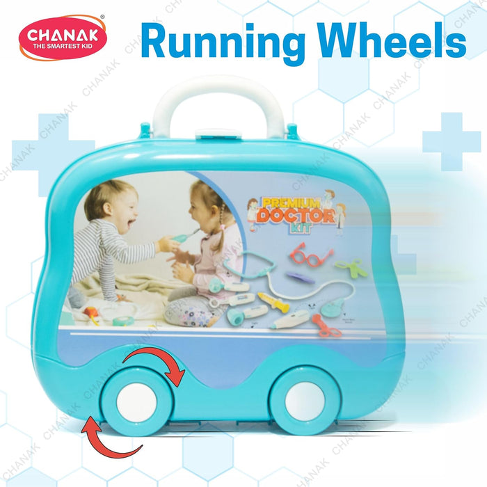 Chanak Premium Doctor Set Suitcase for Kids, Doctor Set with LED Light Instruments, Pretend Play Set for Kids Above 3 Years, 10 Piece Doctor Kit for Boys & Girls, BIS Approved. (Blue Suitcase)