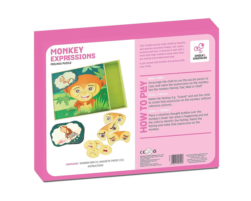 Chalk and Chuckles Monkey Expressions Feelings Puzzle for Kids, Age 3, 4, 5 Years, Learning and Teaching Aid for Toddlers- Boys and Girls