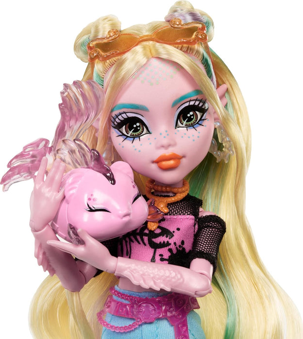 Monster High Lagoona Blue Doll in Mesh Tee and Cargo Pants, Includes Pet Fish Neptuna and Accessories Like a Backpack, Snack and Notebook