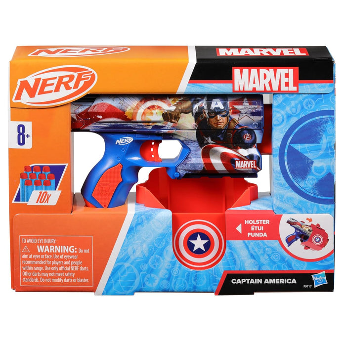 Nerf Marvel Captain America Dart Blaster, 10 Nerf Elite Darts, Holster, Toy Foam Blasters for 8 Year Old Boys & Girls & Up