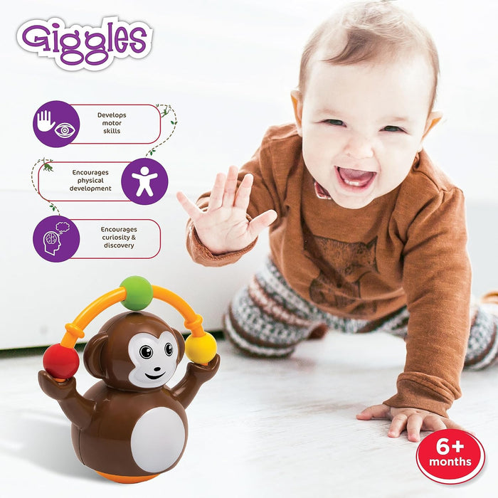 Funskool Giggles - Push N Crawl Monkey, Monkey Toy, Toys for kids, Crawling baby toy, Tummy Time Activity Toy, Push & Crawl , 6 Months & Above, Multicolor