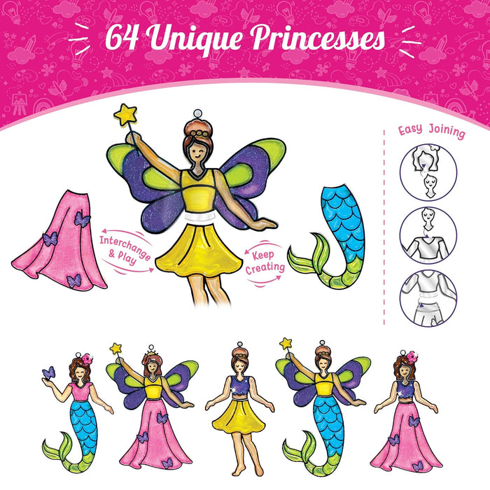 Imagimake Window Art - Princess - 16 Pieces Glass Painting Set - Princess, Mermaid, Unicorn Designs - Craft Kit For Girls 5 Years & Above - Multicolor