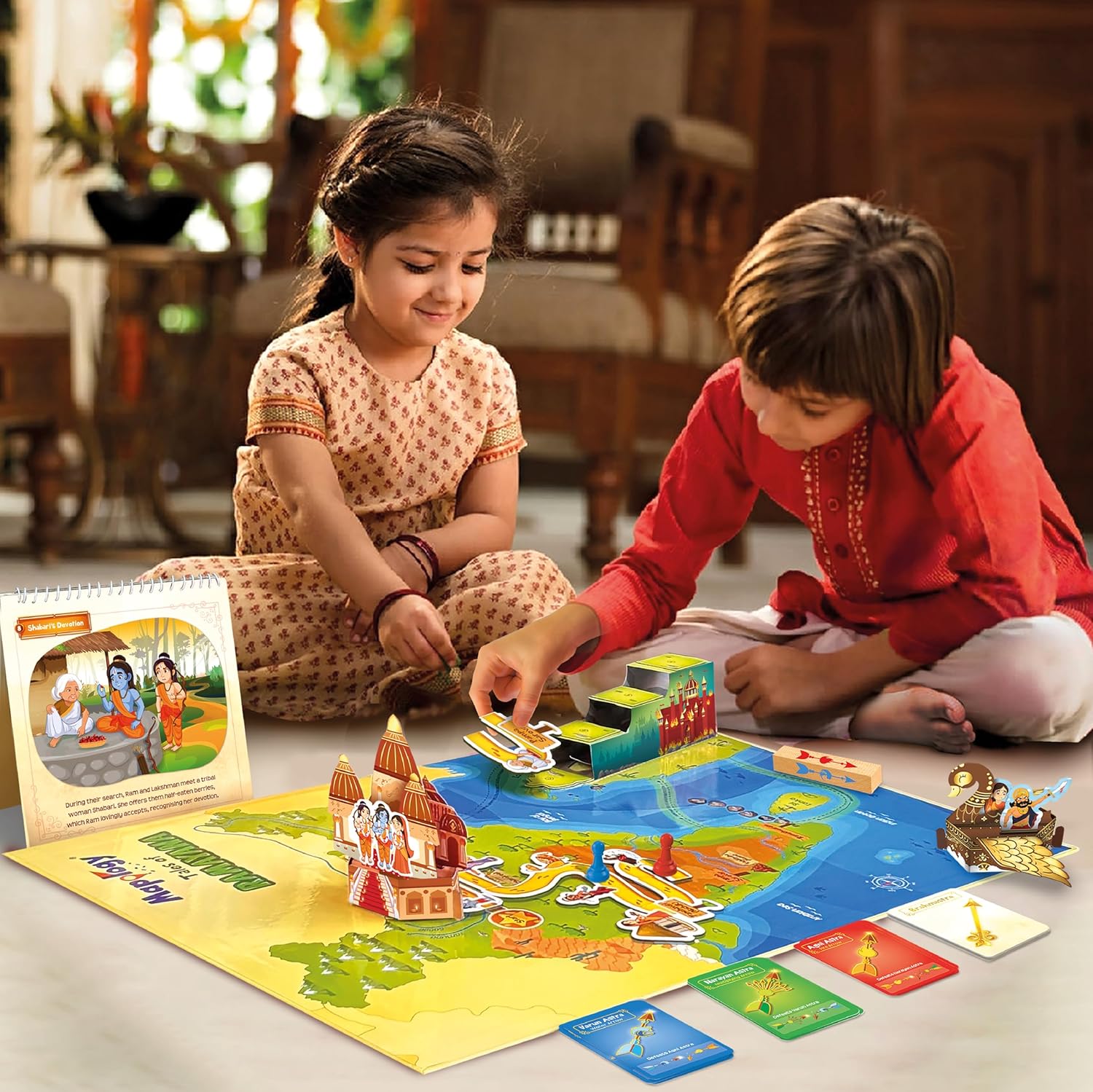 Imagimake Mapology Tales of Ramayana | 3-in-1 Fun Family Board Game | Magnetic Path Puzzle | Ramayana Storybook | Trump Cards| Gifts for Kids Age 8+