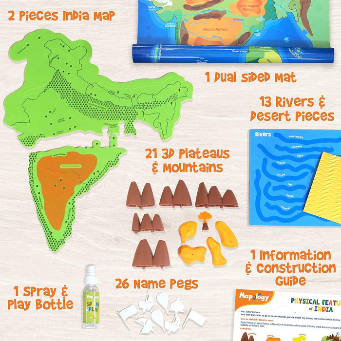 Imagimake Kid's Mapology - Physical Features of India Learn 50+ Geographical Features Like Mountains, Rivers, Plateaus Educational Toy and Learning Aid Puzzles for Age 5 Years+,Color Multi