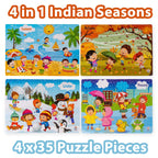Ratna's 4 in 1 Indian Seasons Jigsaw Puzzle for Kids - Set of 4 | 35-Piece Puzzles | Educational Toy for Cognitive Development | Vibrant Colors | Puzzle Guide Included | Ages 3 and Up