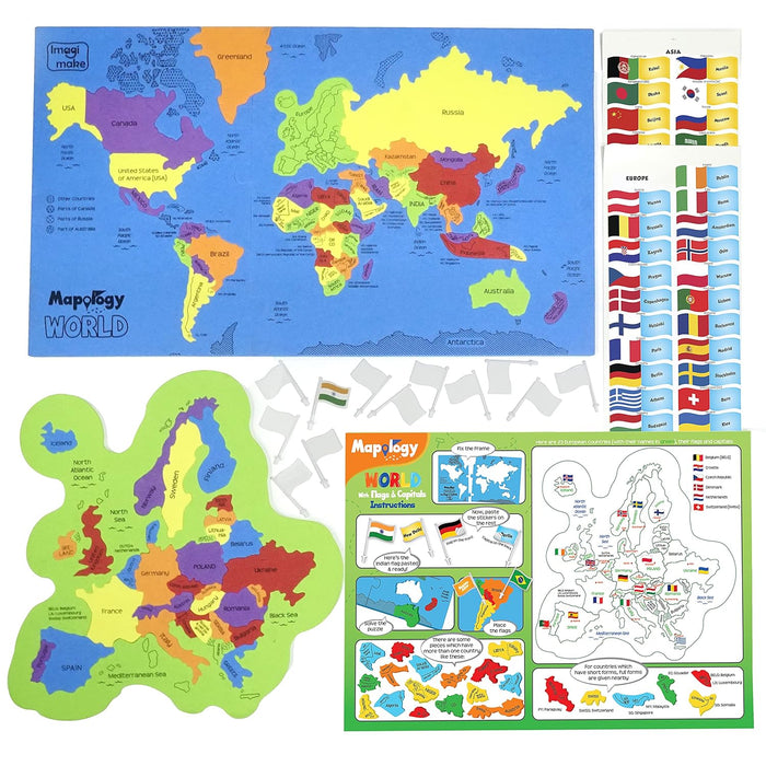 Imagimake : Mapology World With Flags & Capitals- With Country Shaped Pieces- Jigsaw Puzzle And Educational Toy For Boys And Girls Above 5 Years