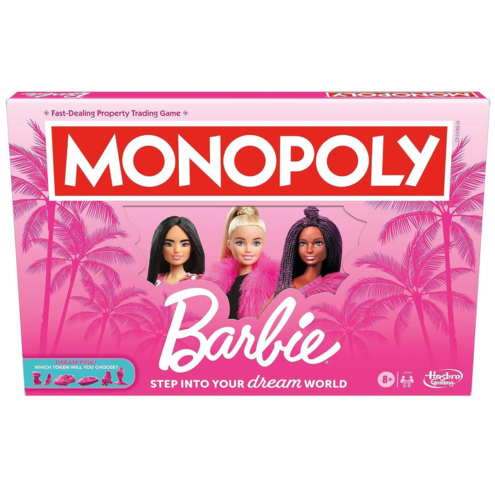 Monopoly: Barbie Edition Board Game, Ages 8+, 2-6 Players, Fun Family Games for Kids and Adults, with 6 Barbie-Themed Pink Zinc Tokens, Kids Gifts