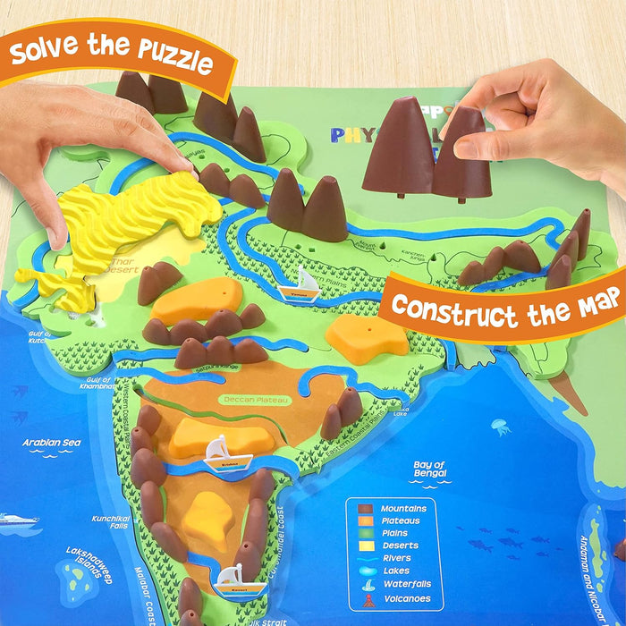 Imagimake Kid's Mapology - Physical Features of India Learn 50+ Geographical Features Like Mountains, Rivers, Plateaus Educational Toy and Learning Aid Puzzles for Age 5 Years+,Color Multi