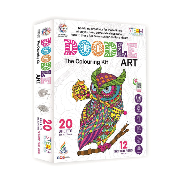 Doodle Art The Colouring Kit let The Child Learn with Fun Along with This Coloring kit | Having 20 Sheets & 12 Sketch Pens