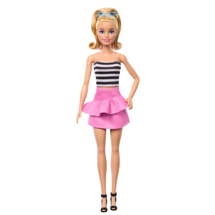 Barbie 65th Anniversary Collectible Fashion Doll -#213, Blonde With Striped Top, Pink Skirt & Sunglasses