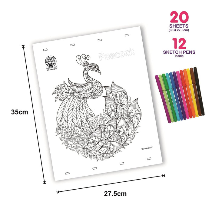 Doodle Art The Colouring Kit let The Child Learn with Fun Along with This Coloring kit | Having 20 Sheets & 12 Sketch Pens