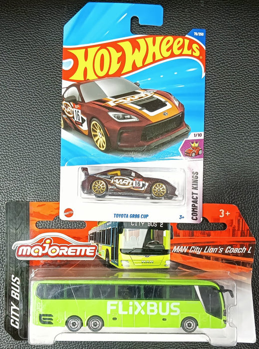 HOT WHEELS TOYOTA GR86 CUP +MAJORETTE MAN CITY LION'S COACH L COMBO PACK