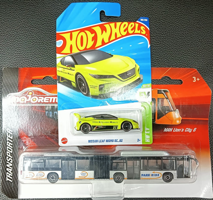 Hot wheels Nissan leaf Nismo RC + Majorette man lion's city G transporter combo pack
