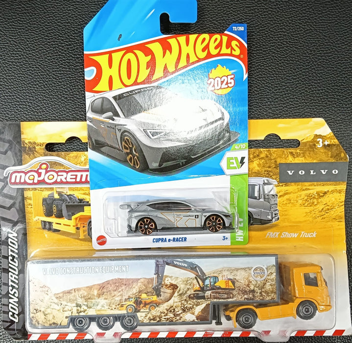 HOT WHEELS CUPRA e-RACER + Majorette Volvo FMX Show truck Combo Pack