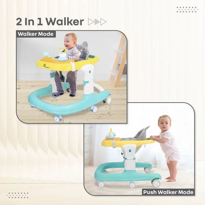 Little Feet Sportz Baby Walker 2-in-1 Walker Turn Push Walker With Detachable Toy Bar With Meal Tray