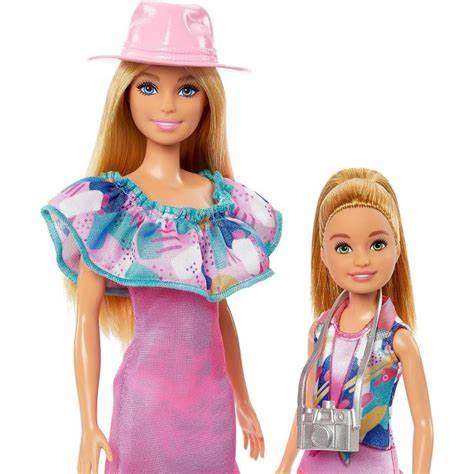 Barbie & Stacie Doll Set with 2 Pet Dogs & Accessories, Dolls with Blonde Hair & Blue Eyes, Summer Clothes