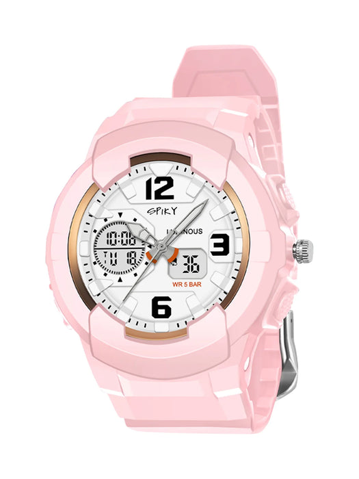 Spiky Analouge & Digital Sporty Watch – Pink