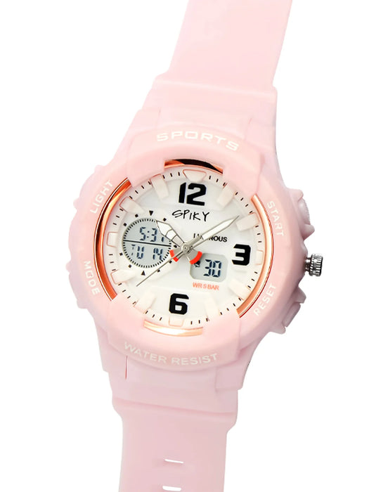 Spiky Analouge & Digital Sporty Watch – Pink