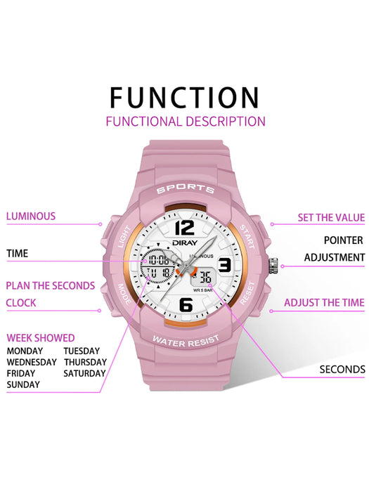 Spiky Analouge & Digital Sporty Watch – Pink