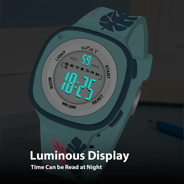 Spiky Rectangle Multi Functional Sports Digital Watch Unique Design Pattern Strap – Turquoise