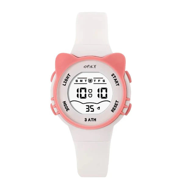 Spiky Round Cat Shaped Sports Digital Watch - White